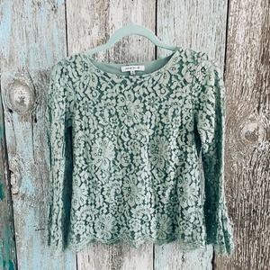 Rose + Olive Lace Belle Sleeve Top Green